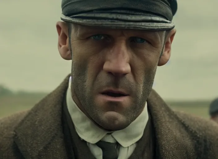 Prompt: film still of !!!!Jason Statham!!! as Thomas Shelby in Peaky Blinders, 4k