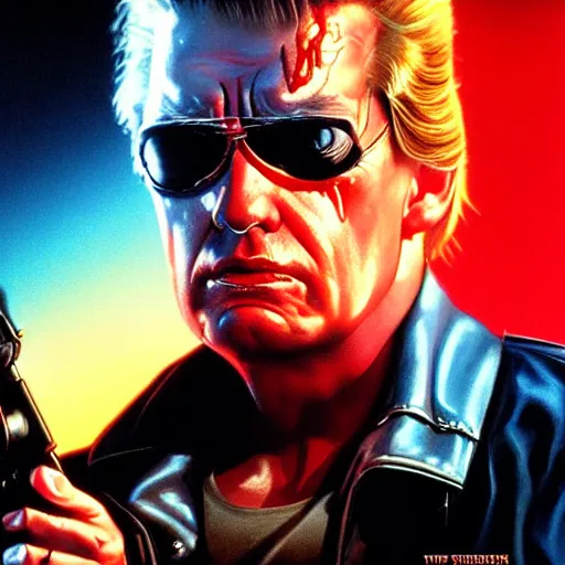 Image similar to trump as terminator, movie poster, digital art, high - detailed, 4 k, artstation, hyper - realistic, by drew struzan