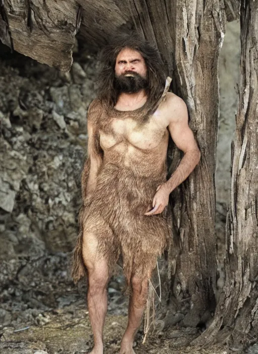 Prompt: caveman wearing clothes designed by Carol Christian Poell