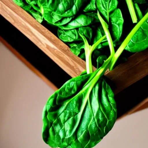 Prompt: spinach growth inside a attic