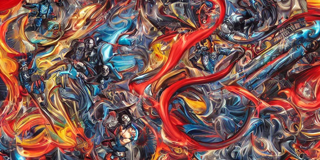 Prompt: Tristan Eaton's wallpaper, Fluid electricity, Anne stokes