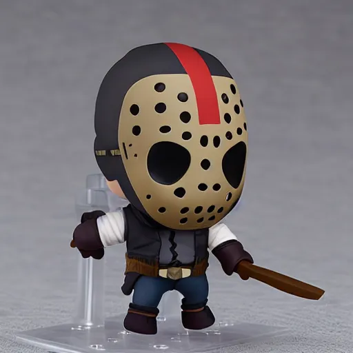 Prompt: high quality portrait flat matte painting of jason voorhees in the style of nendoroid, from friday the 1 3 th, flat anime style, thick painting, medium close - up