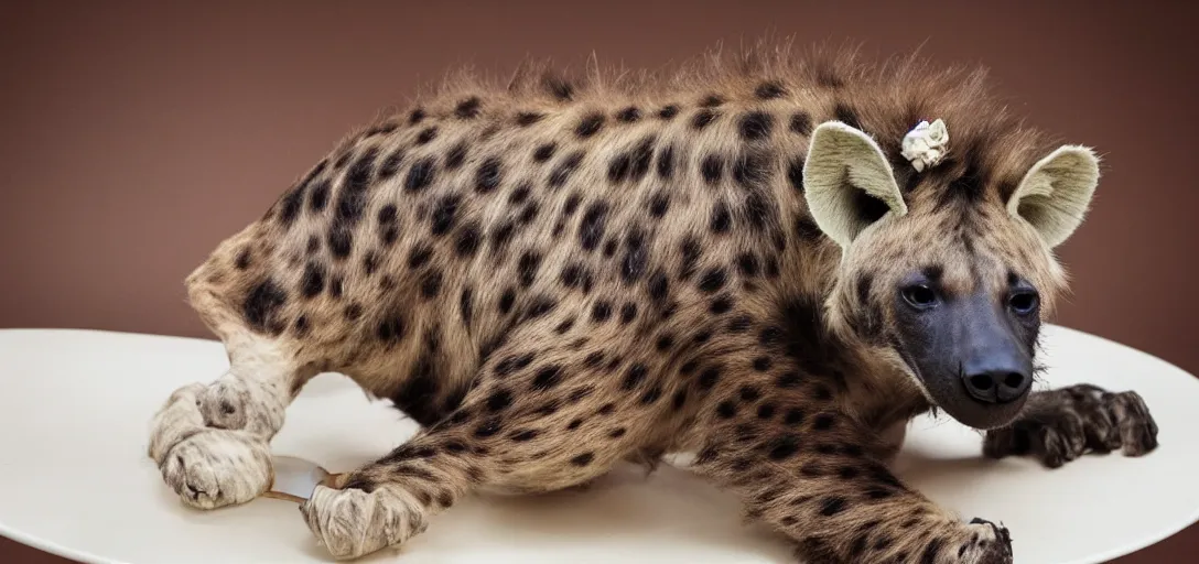 Image similar to a birthday cake, hyena sitting on top