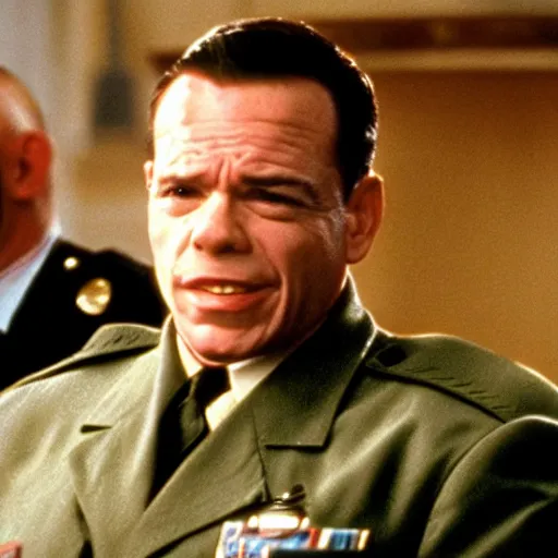 Prompt: still image from the movie a few good men where he yells you can't handle the truth but starring warwick davis