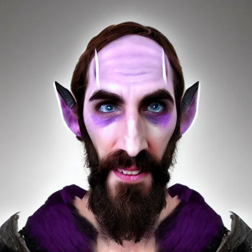 Prompt: twitch streamer asmongold as a night elf, detailed face, purple!!!!!! skin, balding, world of warcraft cosplay, medium shot, studio lighting