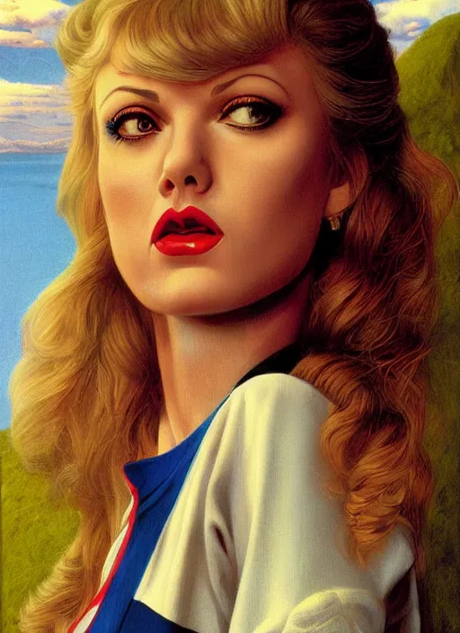 Image similar to portrait of talyor swift cheerleader, twin peaks poster art, from scene from twin peaks, by michael whelan, rossetti bouguereau, artgerm, retro, nostalgic, old fashioned