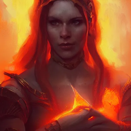 Image similar to A portrait of the Queen of fire, Magic the Gathering art, art by greg rutkowski, matte painting, trending on artstation, very detailed