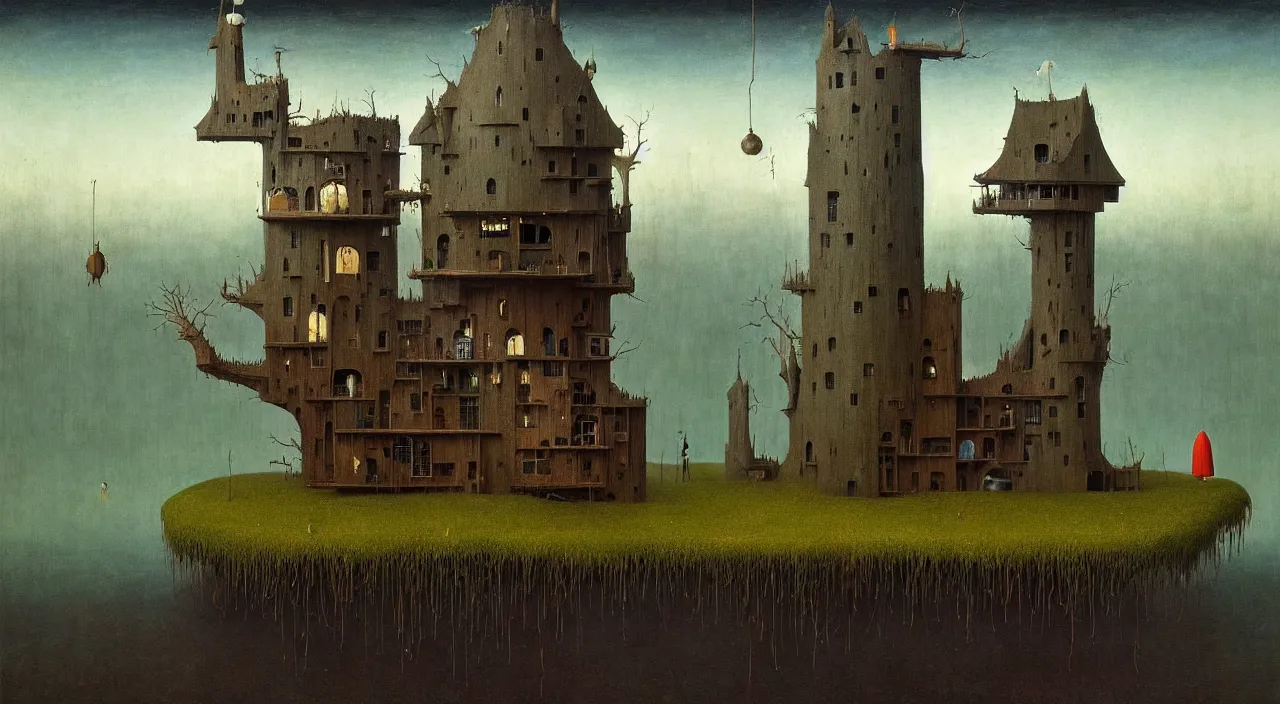 Prompt: single flooded simple!! fungus wooden tower, very coherent and colorful high contrast masterpiece by franz sedlacek hieronymus bosch dean ellis simon stalenhag rene magritte gediminas pranckevicius, dark shadows, sunny day, hard lighting