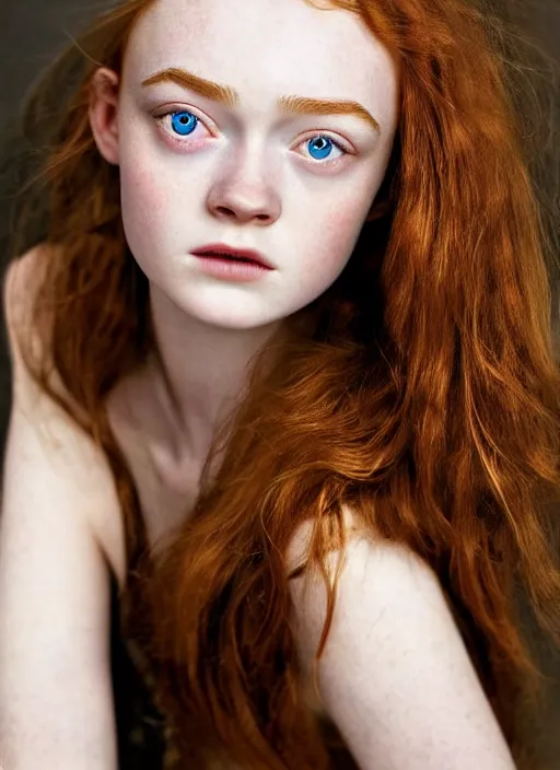 Prompt: a gorgeous female photo sadie sink, professionally retouched, award winning, hyperdetailed, soft lighting, brown hair, realistic, smooth face, perfect brown eyes, wide angle, sharp focus on eyes, 8 k high definition, insanely detailed, intricate, elegant, art by annie leibovitz