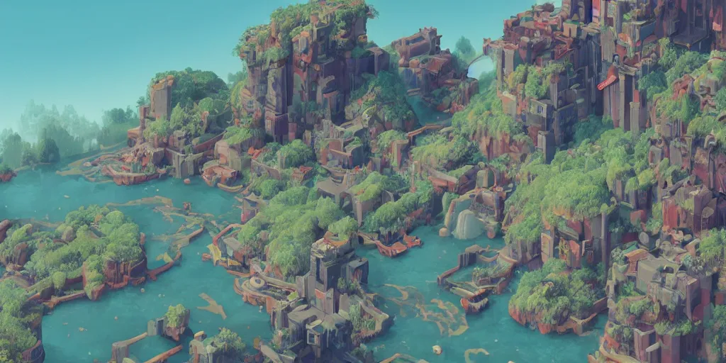 Prompt: 3d rendered landscape with a lot of details by james jean in no journey game style , redshift, octane