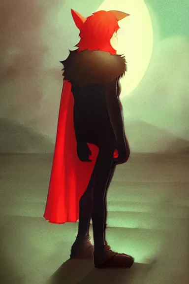 Image similar to little boy with cat ears in an black outfit with red cape. digital artwork made by lois van baarle and kentaro miura and marc simonetti, sharpness focus, inspired by hirohiko araki, anatomically correct, heroic composition, hero pose, smooth, concept art