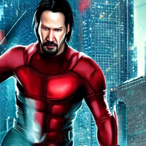 Image similar to Keanu Reeves as daredevil 4k detailed super realistic