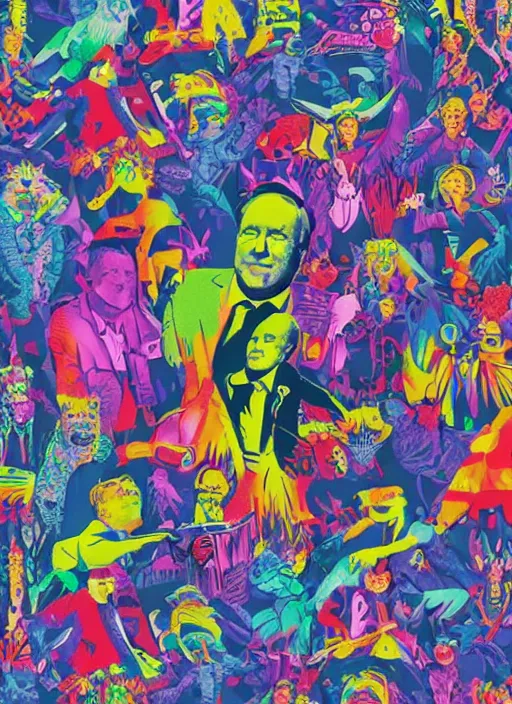 Image similar to alex jones by lisa frank and Zbigniew Brzezinski