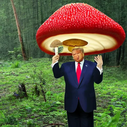 Image similar to donald trump eating amanita muscaria