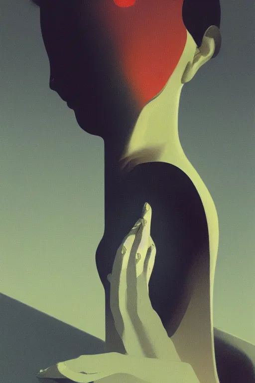 Image similar to woman wearing oculus and digital glitch head edward hopper and james gilleard, zdzislaw beksisnski, higly detailed