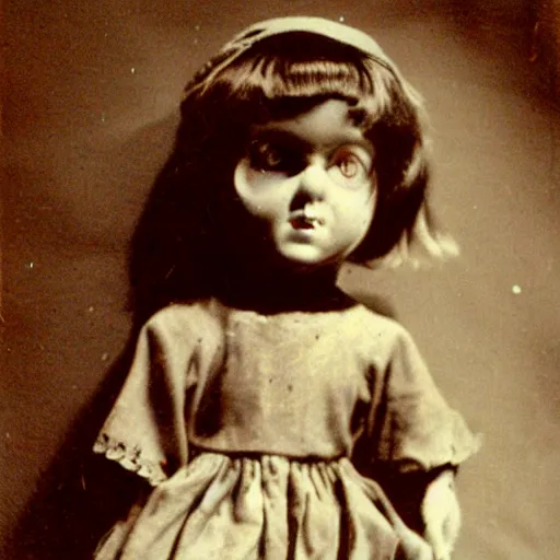 Image similar to creepy dirty cracked vintage doll in darkly lit dusty basement cobwebs photo by william mortensen