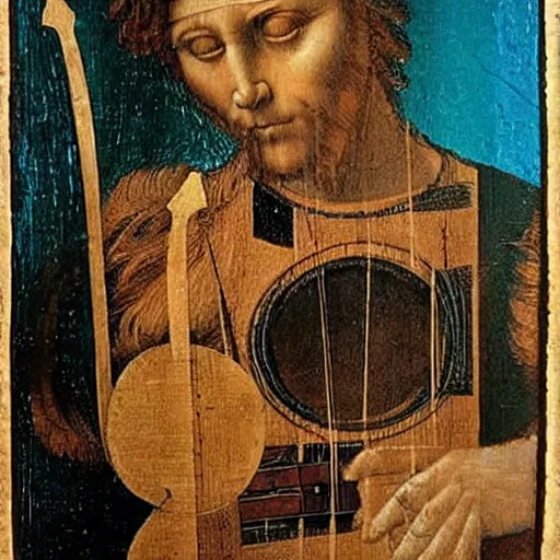 Image similar to Guitar in the style of leonardo da vinci