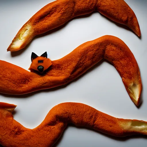 Image similar to studio photography of dinner food in the shape of a fox