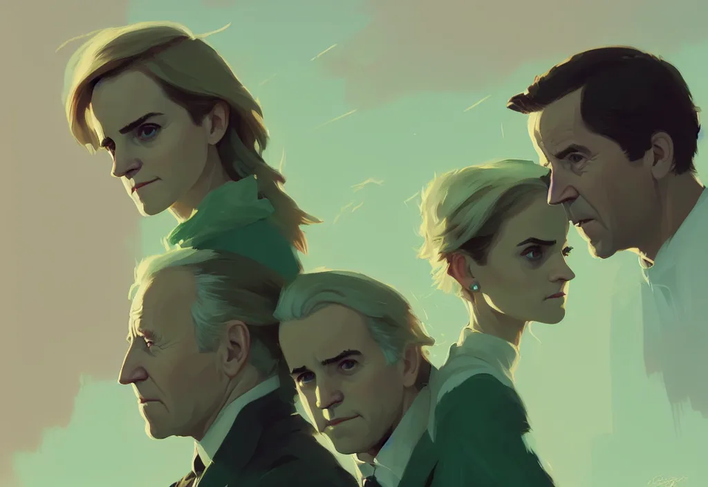 Prompt: portrait of joe biden and emma watson, fantasy, by atey ghailan, by greg rutkowski, by greg tocchini, by james gilleard, by joe gb fenton, dynamic lighting, gradient light green, brown, blonde cream, salad and white colors in scheme, grunge aesthetic