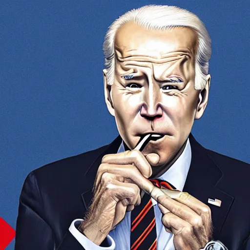 Image similar to A portrait of joe biden smoking a rolled marijuana joint, smoke, 8k, hyper detailed