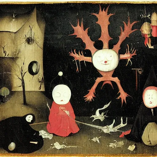 Image similar to Shinigami, painting by Hieronymus Bosch