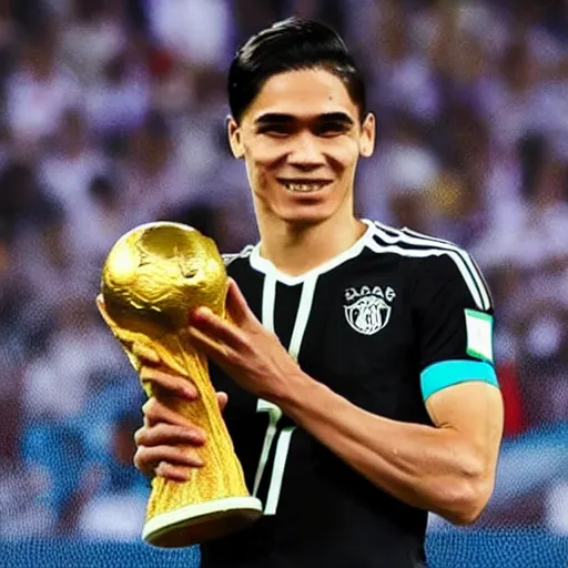 Image similar to james rodrigez holding the world cup
