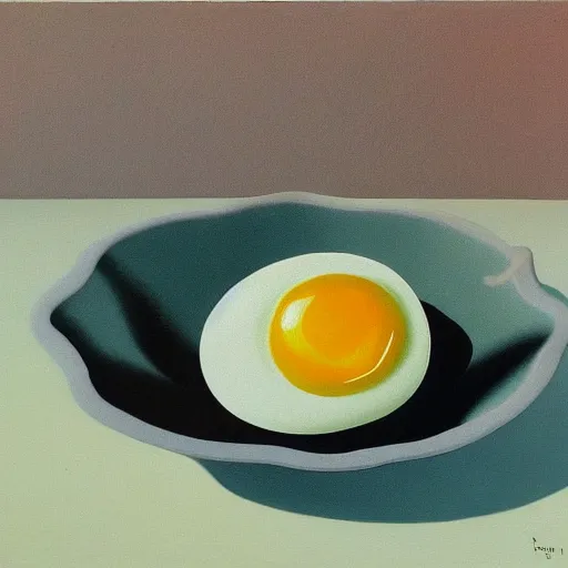 Prompt: a surreal painting of a fried egg in the style of rene magritte,