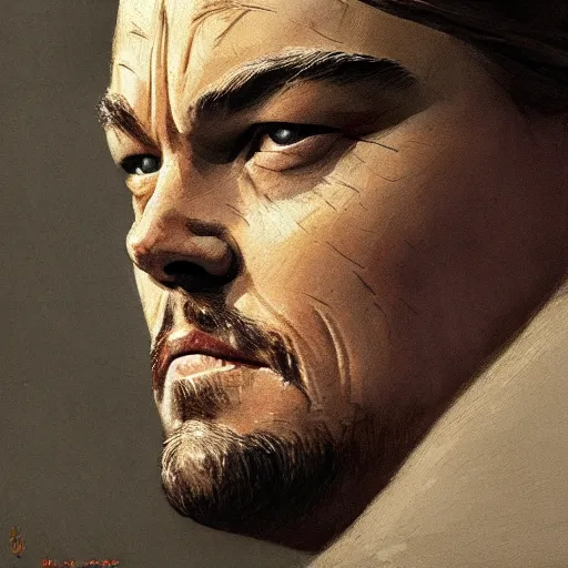 Image similar to weird face leonardo dicaprio makes in the movie django, highly detailed, intricate, digital painting, artstation, sharp focus, illustration, art by jakub rozalski, greg rutkowski, artgerm, tan zi and ayanamikodon and alphonse mucha and wlop