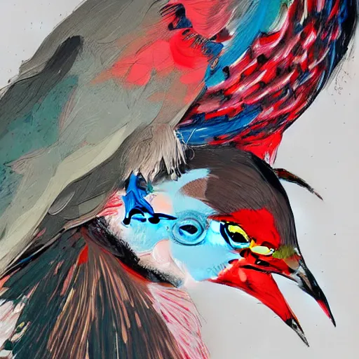 Prompt: aggressive pigeon, painted by Conrad Roset, detailed brushstrokes