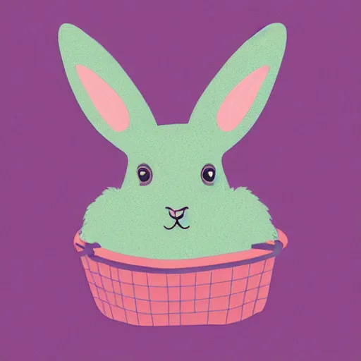 Image similar to “screen print in pastel shades of a bunny dressed in overalls carrying a basket of carrots” H -704 C 17.0