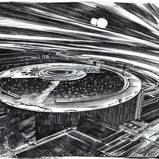 Prompt: a black pen sketch of a futuristic martian civilization, solarpunk