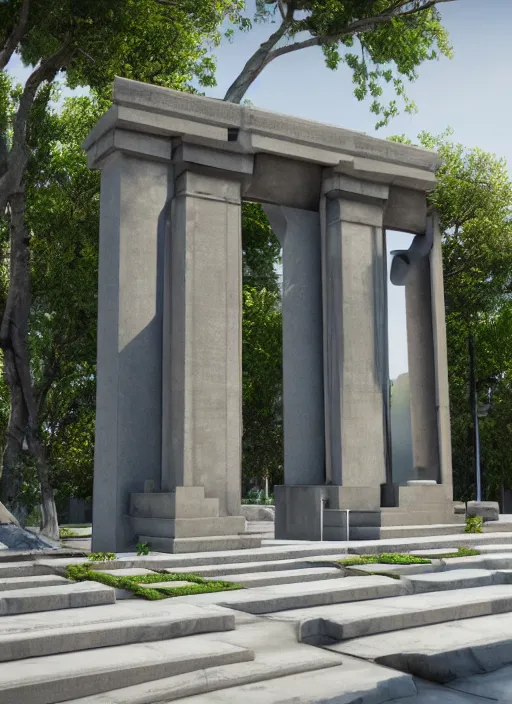 Prompt: highly detailed realistic architecture 3 d render of a futurisctic stele made from economics business standing in a city park, archdaily, made in unreal engine 4 octane render