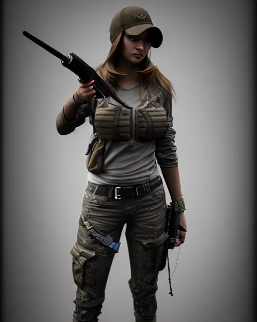 Image similar to z brush art of a female female urban hunter, vray render, marvelous designer clothing, intricate, detailed, 4 k textures