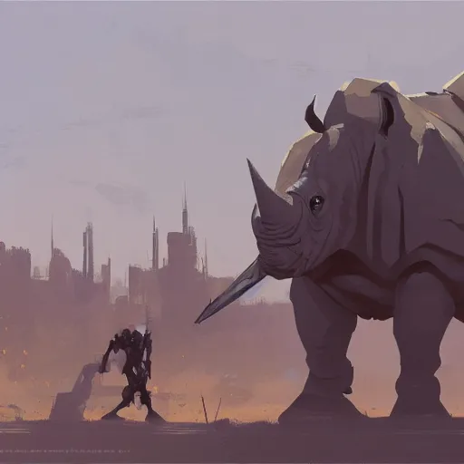 Prompt: rhino robot in the style of greg rutkowski and craig mullins