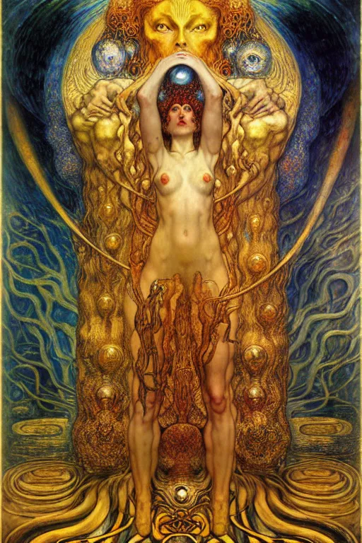 Image similar to Divine Chaos Engine by Karol Bak, Jean Delville, William Blake, Gustav Klimt, and Vincent Van Gogh, symbolist, visionary