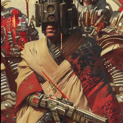 Image similar to the doomslayer wearing a kimono, portrait art by norman rockwell and donato giancola and greg rutkowski,