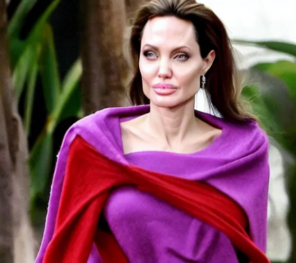 Image similar to beautiful astonishing angelina jolie as a mystical creature with beautiful body shape wearing a magic blue blanket and flying through the air