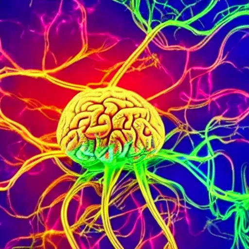 Prompt: a fantastical visualization of the brain during an orgasm, colorful art