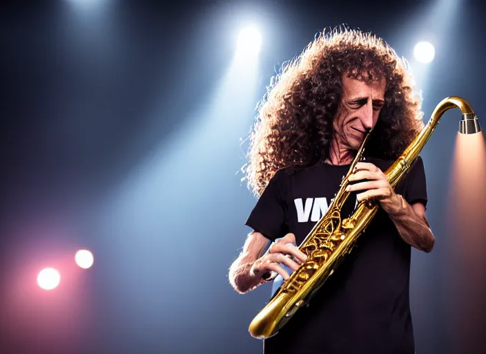 Image similar to photo still of kenny g on stage at vans warped tour!!!!!!!! at age 4 8 years old 4 8 years of age!!!!!!! playing saxophone, 8 k, 8 5 mm f 1. 8, studio lighting, rim light, right side key light