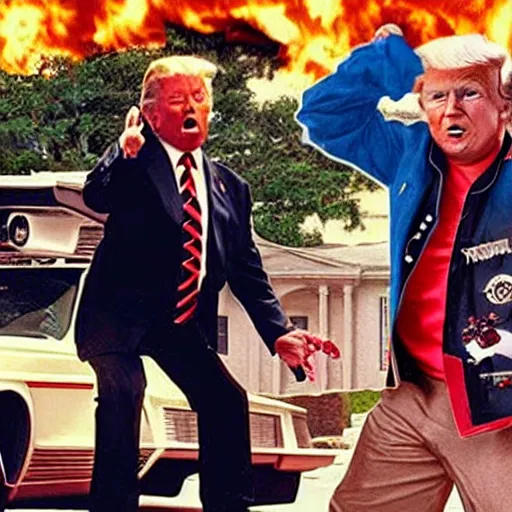 Image similar to donald trump and lil wayne in the back to the future movie poster,