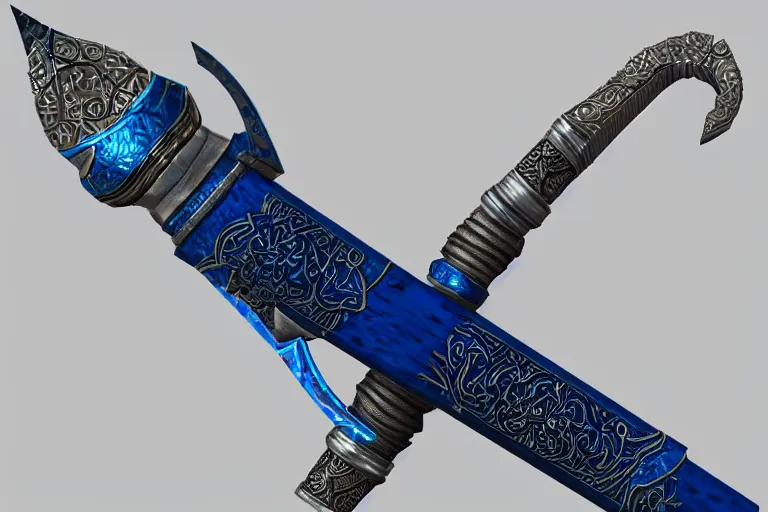 Image similar to arabian saber, object, close - up, blue edge, curved blade, obsidian metal, artstation, intricate