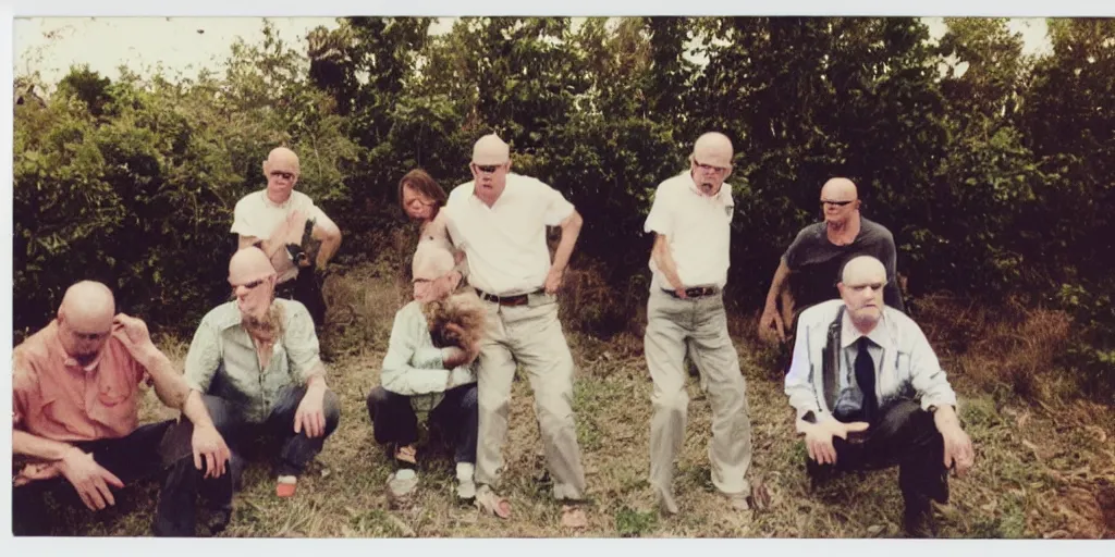 Prompt: found polaroid photo of trash humpers