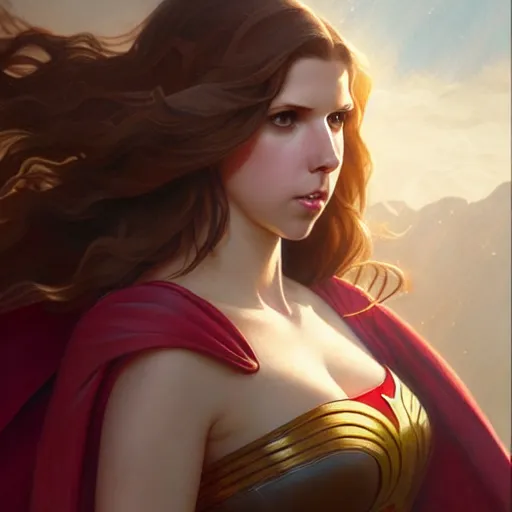 Prompt: Anna Kendrick as Super Girl, western, D&D, fantasy, intricate, elegant, highly detailed, digital painting, artstation, concept art, matte, sharp focus, illustration, art by Artgerm and Greg Rutkowski and Alphonse Mucha