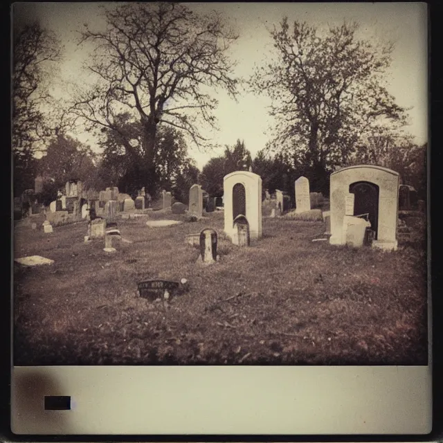 Image similar to beautiful graveyard, vintage polaroid