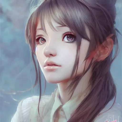 Image similar to cute girl anime portrait, extremely detailed eyes, intricate details, by stanley artgerm lau, wlop, rossdraws, james jean, andrei riabovitchev, marc simonetti, and sakimichan, tranding on artstation, unreal engine 5 rendering