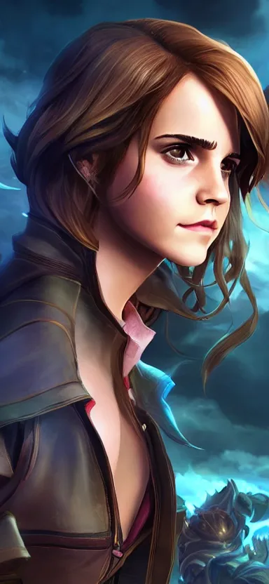 Image similar to Emma Watson as a character in the game League of Legends, with a background based on the game League of Legends, detailed face, old 3d graphics