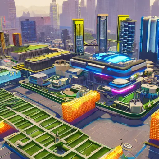 Prompt: isometric cityscape from wipeout playstation detailed photorealistic 4 k unreal engine