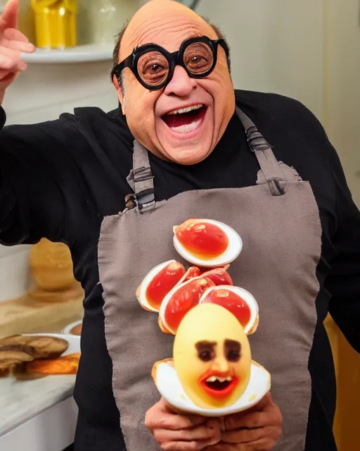 Prompt: danny devito as deviled egg