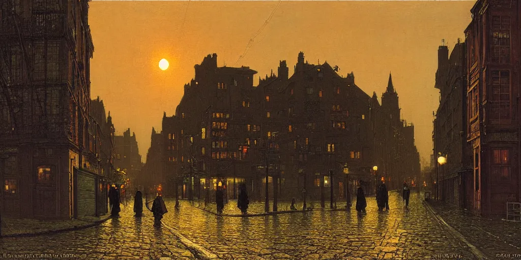 Prompt: street at sunset, highly detailed, 8K, by Atkinson Grimshaw John