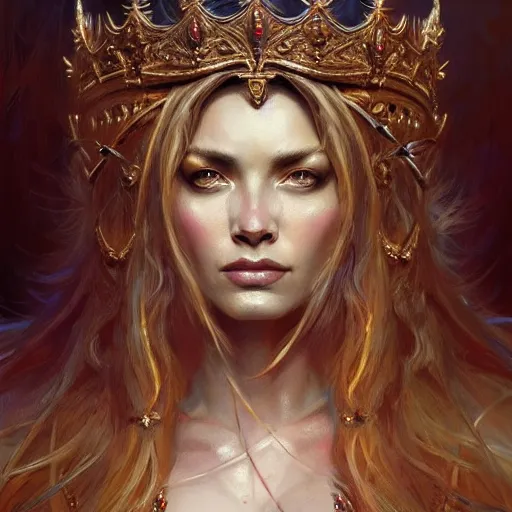 Prompt: highly detailed portrait of a majestic lioness queen in the form of a beautiful woman. d & d, art by gerald brom and ruan jia. trending on artstation, intricate details, energetic composition, golden ratio, concept art, illustration, elegant art